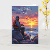 ウィングパパaハッピーバースデー | 魚釣りアットサンセット カード (黄色い花)