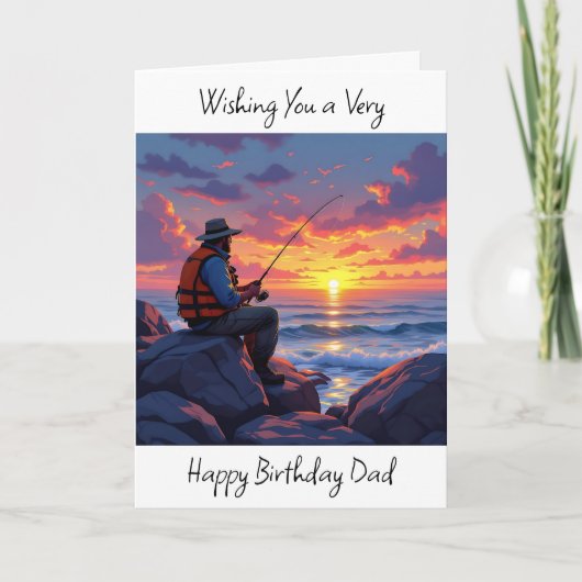 ウィングパパaハッピーバースデー | 魚釣りアットサンセット カード (正面)