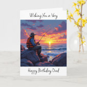 ウィングパパaハッピーバースデー | 魚釣りアットサンセット カード (黄色い花)