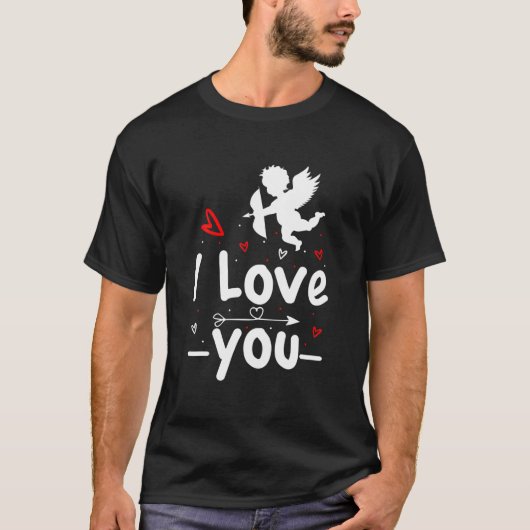 ウィングボウと矢印の値リストと可愛いキューピッド愛 Tシャツ (正面)