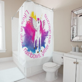 ウィングユニコーンパーティー水彩テーマ シャワーカーテン