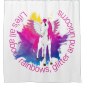 ウィングユニコーンパーティー水彩テーマ シャワーカーテン (正面)