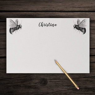 ウィング上の2つの大きなゴシック様式のハチの白黒スカル ペーパーパッド