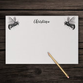 ウィング上の2つの大きなゴシック様式のハチの白黒スカル ペーパーパッド