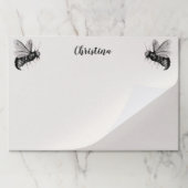 ウィング上の2つの大きなゴシック様式のハチの白黒スカル ペーパーパッド (折り畳み)