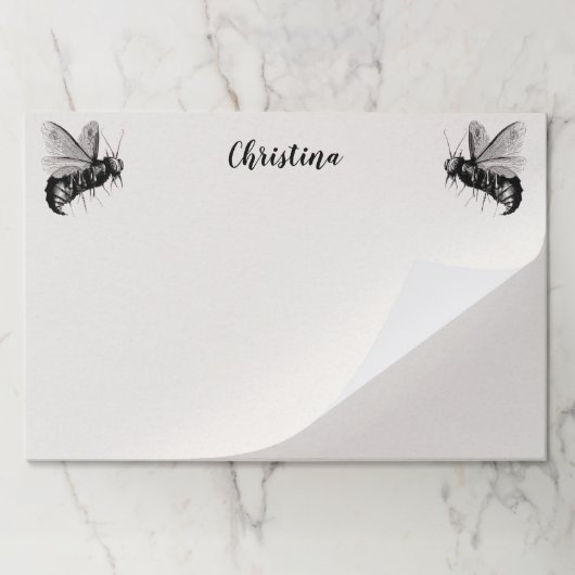 ウィング上の2つの大きなゴシック様式のハチの白黒スカル ペーパーパッド (折り畳み)