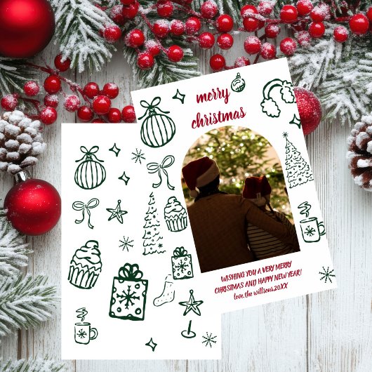 ウィンシカルなレトロクリスマス アーチ写真ホリデーカード 招待状