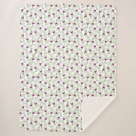 ウィンシックレッドワイングラスイラストレーションパターン シェルパブランケット (正面)