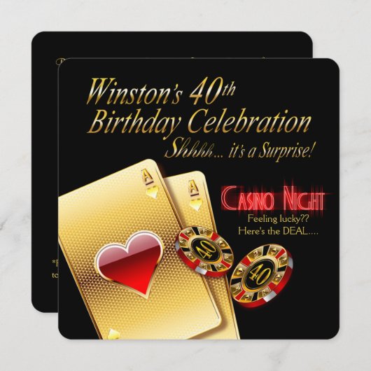 ウィンストンの40thバースデーベガスカジノナイトパーティー 招待状 (正面/裏面)