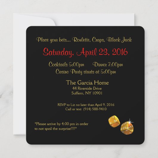 ウィンストンの40thバースデーベガスカジノナイトパーティー 招待状 (裏面)