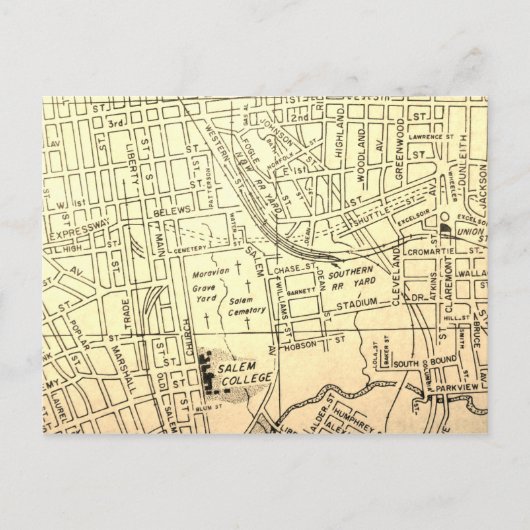 ウィンストンセーレムのNCのヴィンテージの地図 ポストカード (正面)