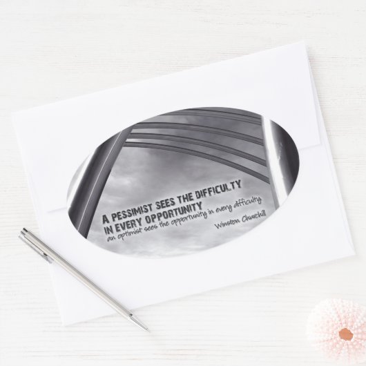 ウィンストンチャーチル感動的引用文機会 楕円形シール (封筒)