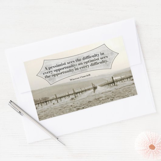 ウィンストンチャーチル感動的引用文機会 長方形シール (封筒)