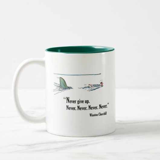 ウィンストン・チャーチル著検査のやる気を起こさせるな引用文 ツートーンマグカップ (左)