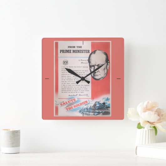 ウィンストン・チャーチル、戦時中に再版されたポスター。 スクエア壁時計 (ホーム)