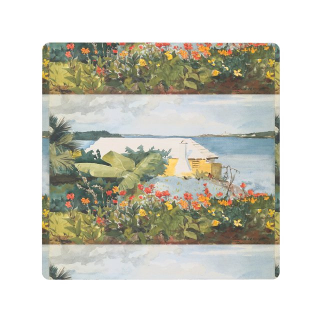 ウィンスローホームマーフラワーガーデンアンドバンガローバミューダ メタルプリント (正面)