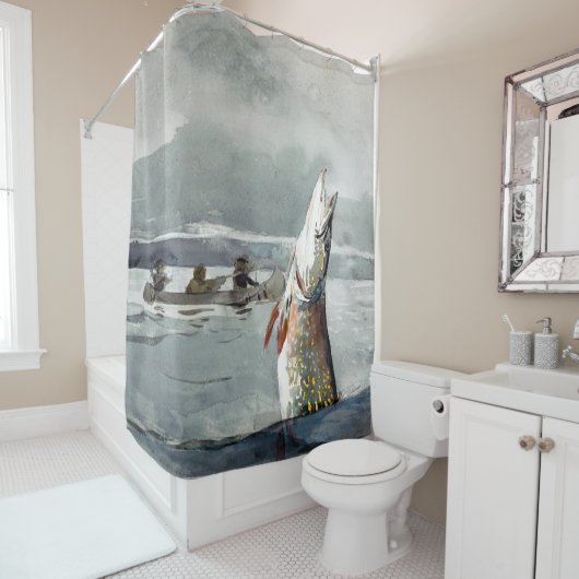 ウィンスロー・ホーマーによる北のハイクと漁師の魚 シャワーカーテン (インサイチュ)