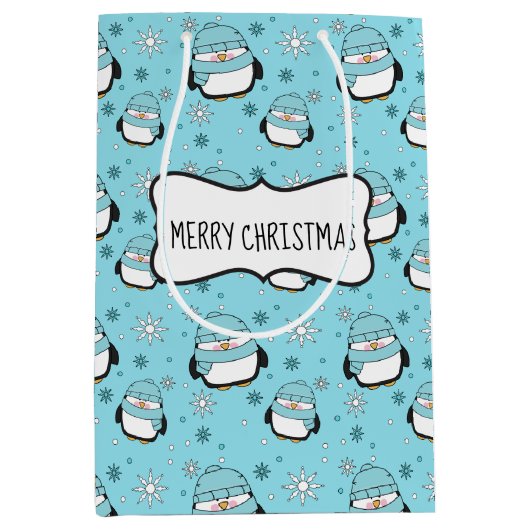 ウィンタぺンギンギフトバッグ（中） ミディアムペーパーバッグ (正面)