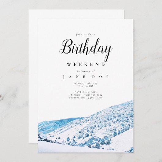 ウィンタイコロラドマウンテンズ誕生日ウィークエンド 招待状 (正面/裏面)