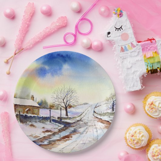 ウィンタイレーン水色の横絵画長 ペーパープレート (パーティー)