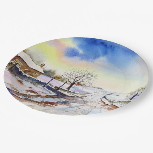 ウィンタイレーン水色の横絵画長 ペーパープレート (アングル)