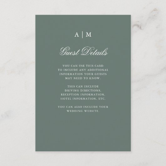 ウィンタフォレスト | ピンングリーン 結婚式ゲスト詳細 エンクロージャーカード (正面)