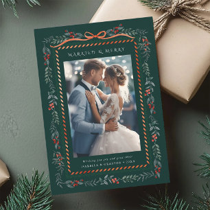 ウィンタベリーフレーム 結婚おめでとう&クリスマス フォト グリーン シーズンカード