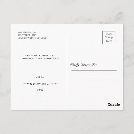 ウィンタモダンークリスマスフォトコラージュホリデイ ポストカード (裏面)