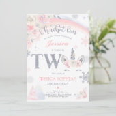 ウィンタユニコーン2歳の誕生日 ピンク＆シルバー 招待状 (スタンド正面)