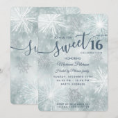 ウィンタワンダーランドの雪の結晶 ボケがかったスウィート16 招待状 (正面/裏面)