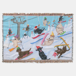 ウィンターおもしろいスキークリスマスラブラドール スローブランケット