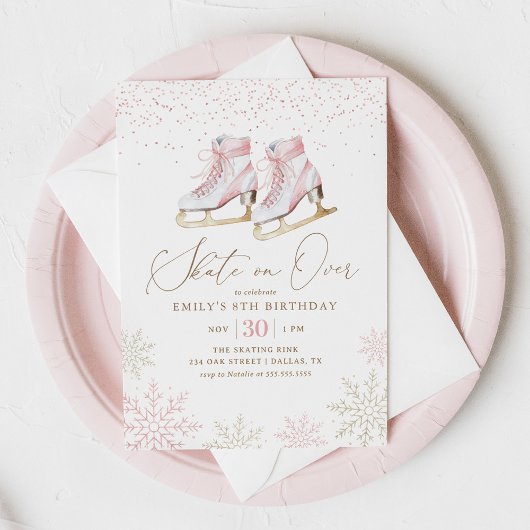 ウィンターアイススケートで滑るガール誕生日 招待状