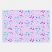 ウィンターアイススケートで滑るコージーウォーターカラーホリデーギフト ラッピングペーパーシート (正面3)