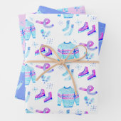 ウィンターアイススケートで滑るコージーウォーターカラーホリデーギフト ラッピングペーパーシート (インサイチュ)