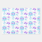 ウィンターアイススケートで滑るコージーウォーターカラーホリデーギフト ラッピングペーパーシート (正面)