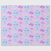 ウィンターアイススケートで滑るコージーウォーターカラーホリデーギフト ラッピングペーパー (フラット)