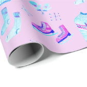 ウィンターアイススケートで滑るコージーウォーターカラーホリデーギフト ラッピングペーパー (ロールコーナー)