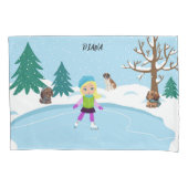 ウィンターアイススケートで滑るシパーソナライズされたーン 枕カバー (正面)