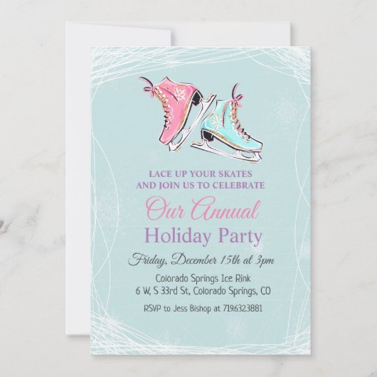 ウィンターアイススケートで滑るホリデーパーティー招待状 招待状 (正面)