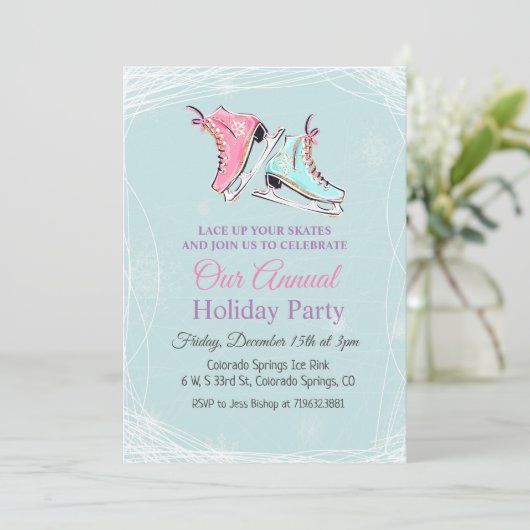 ウィンターアイススケートで滑るホリデーパーティー招待状 招待状 (スタンド正面)