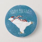 ウィンターアイススケートで滑るポーラベアボタン 缶バッジ (正面)