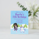 ウィンターアイススケートで滑る誕生日アフリカンアメリカンガール ポストカード (スタンド正面)