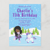 ウィンターアイススケートで滑る誕生日アフリカンアメリカンガール ポストカード (正面)