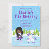 ウィンターアイススケートで滑る誕生日アフリカンアメリカンガール 招待状 (正面)