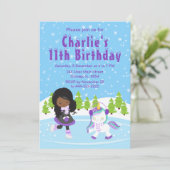 ウィンターアイススケートで滑る誕生日アフリカンアメリカンガール 招待状 (スタンド正面)