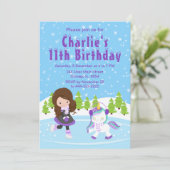 ウィンターアイススケートで滑る誕生日ブラウンヘアガールインビタ 招待状 (スタンド正面)