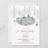 ウィンターアイススケートで滑る雪の誕生日パーティー 招待状 (正面)