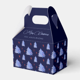 ウィンターアイスブルーの木々とヒイラギの実 ネイビーブルーのクリスマス フェイバーボックス