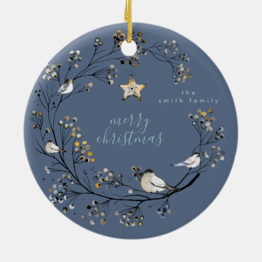 ウィンターアイスブルーリースクリスマス |新年 セラミックオーナメント (裏面)
