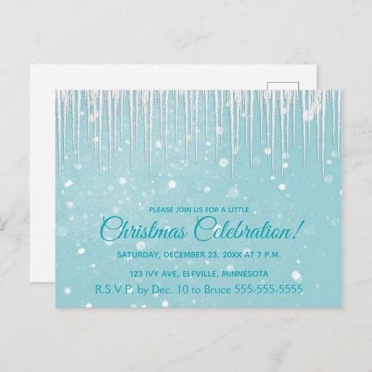 ウィンターアクアクリスマスパーティの招待状の氷柱 インビテーションポストカード (正面/裏面)